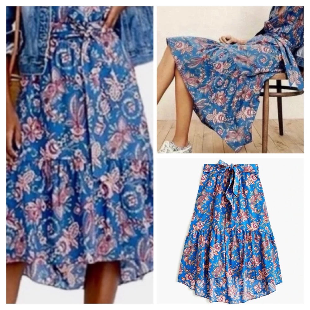 J. Crew liberty London flora belle belted tiered High low boho modest midi skirt
